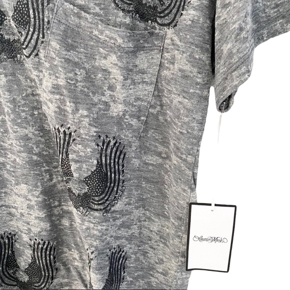 new Lauren Moshi ☻︎ Debbi Mini Eagle Pocket Tee ☻︎ Heather Grey Burnout ☻ M L - Picture 9 of 16